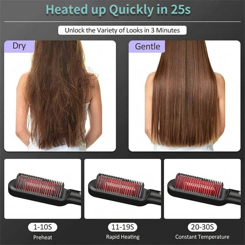 New 2 In 1 Hair Straightener Hot Comb Negative Ion Curling Tong Dual-purpose Electric Hair Brush 