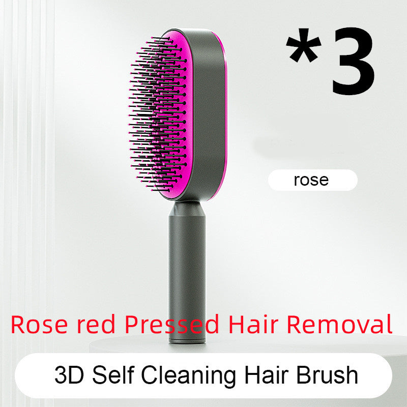 Self Cleaning Hair Brush For Women One-key Cleaning Hair Loss Airbag Massage Scalp Comb Anti-Static Hairbrush 