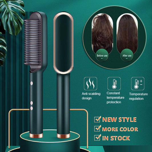 New 2 In 1 Hair Straightener Hot Comb Negative Ion Curling Tong Dual-purpose Electric Hair Brush 