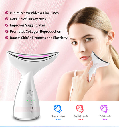 EMS Microcurrent Neck Face Beauty Device With 3 Colors LED Photon Therapy Skin Tighten Reduce Double Chin Face Lifting Devices 