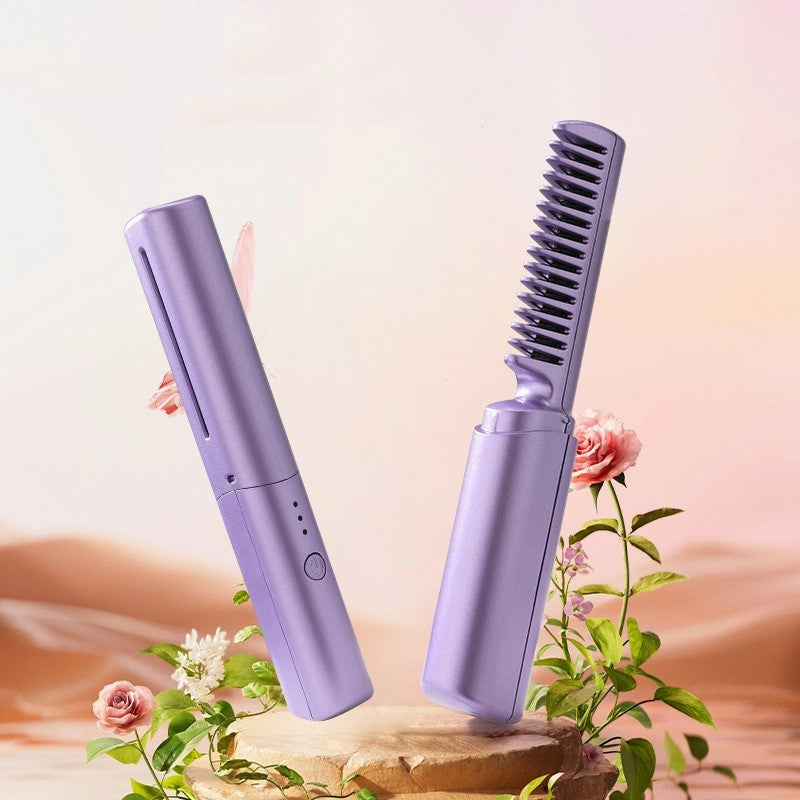 Professional Wireless Hair Straightener Curler Comb Fast Heating Negative Ion Straightening Curling Brush Hair Styling Tools 
