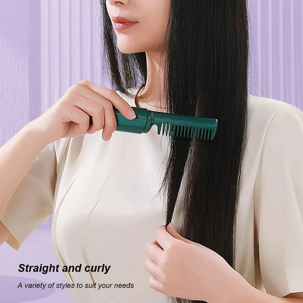 Professional Wireless Hair Straightener Curler Comb Fast Heating Negative Ion Straightening Curling Brush Hair Styling Tools 