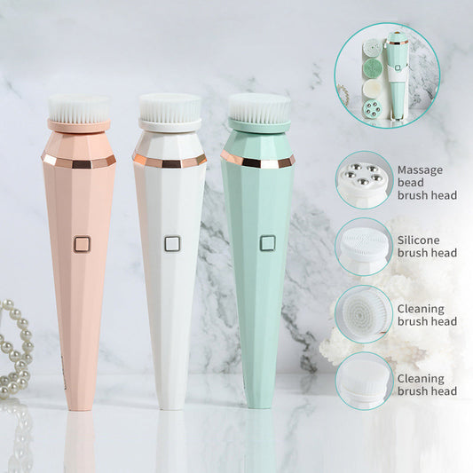4 In 1 USB Rechargeable Electric Facial Cleansing Brush Soft Skin Care Portable Massager Face Brush Deep Cleaning Device 