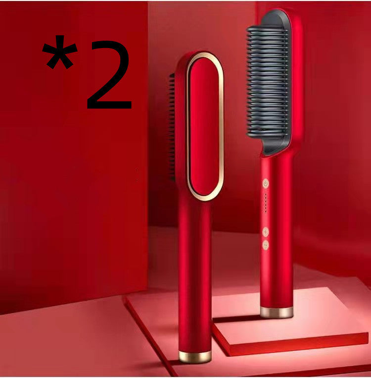 New 2 In 1 Hair Straightener Hot Comb Negative Ion Curling Tong Dual-purpose Electric Hair Brush 