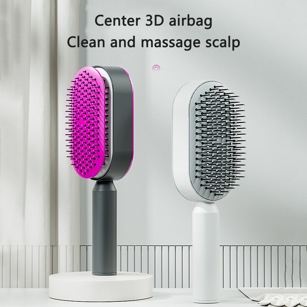 Self Cleaning Hair Brush For Women One-key Cleaning Hair Loss Airbag Massage Scalp Comb Anti-Static Hairbrush 