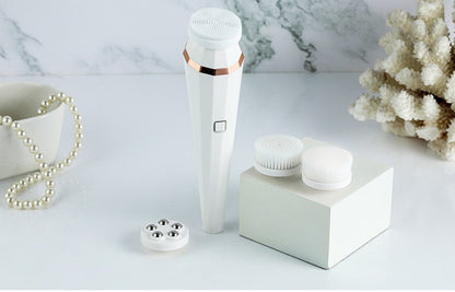4 In 1 USB Rechargeable Electric Facial Cleansing Brush Soft Skin Care Portable Massager Face Brush Deep Cleaning Device 