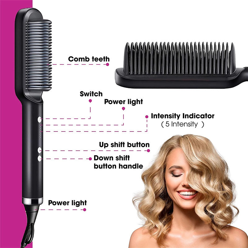 New 2 In 1 Hair Straightener Hot Comb Negative Ion Curling Tong Dual-purpose Electric Hair Brush 