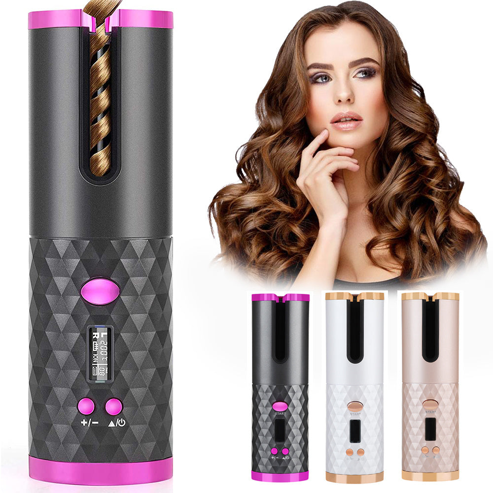 Rechargeable Automatic Hair Curler Women Portable Hair Curling Iron LCD Display Ceramic Curly Rotating Curling Wave Styer 