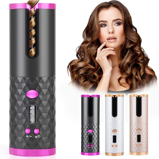 Rechargeable Automatic Hair Curler Women Portable Hair Curling Iron LCD Display Ceramic Curly Rotating Curling Wave Styer 
