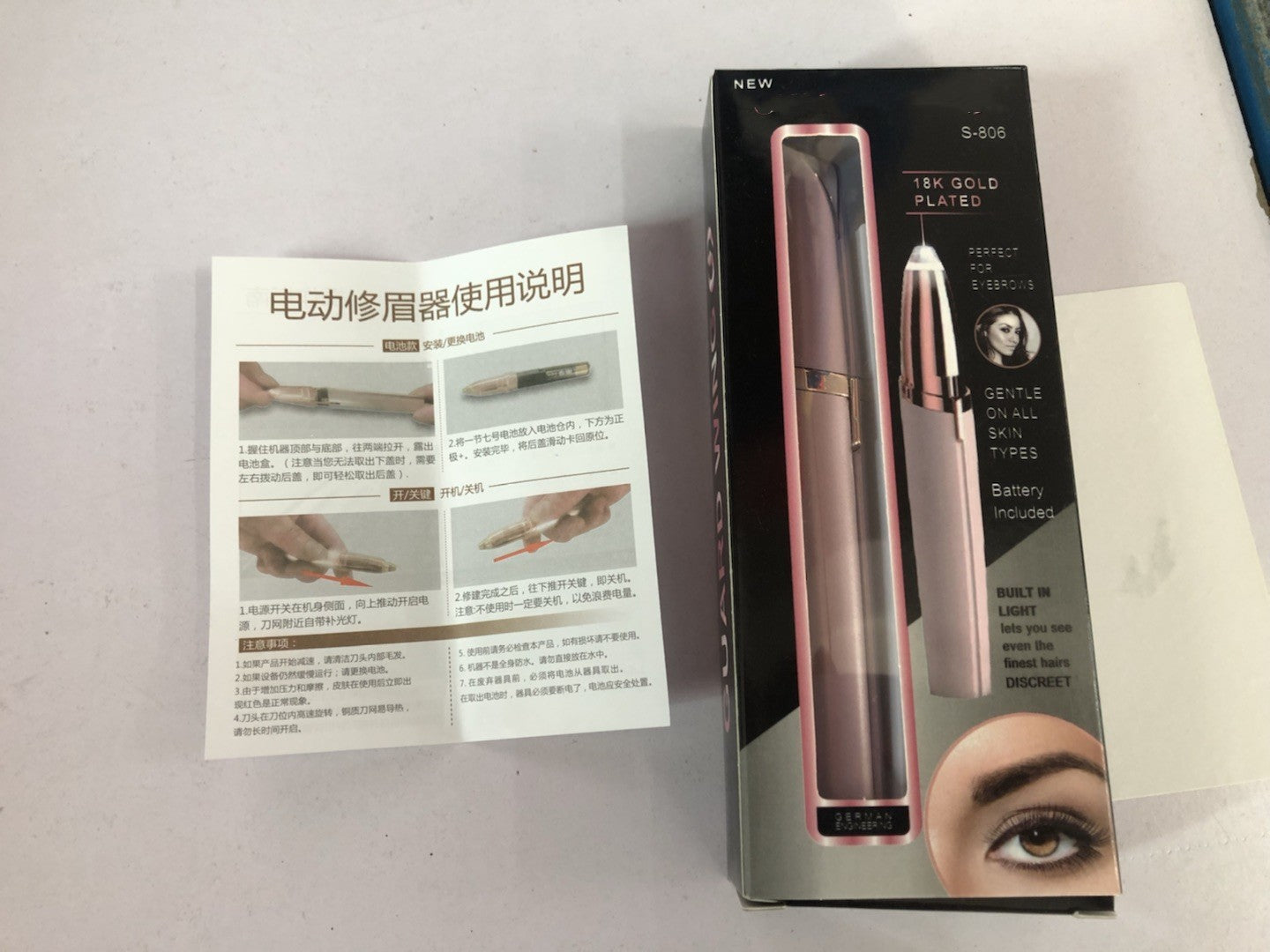 Mini Electric Eyebrow Trimmer Lipstick Brows Pen Hair Remover Painless Razor Epilator with LED Light 