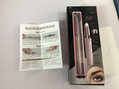 Mini Electric Eyebrow Trimmer Lipstick Brows Pen Hair Remover Painless Razor Epilator with LED Light 