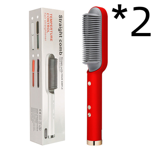 New 2 In 1 Hair Straightener Hot Comb Negative Ion Curling Tong Dual-purpose Electric Hair Brush 